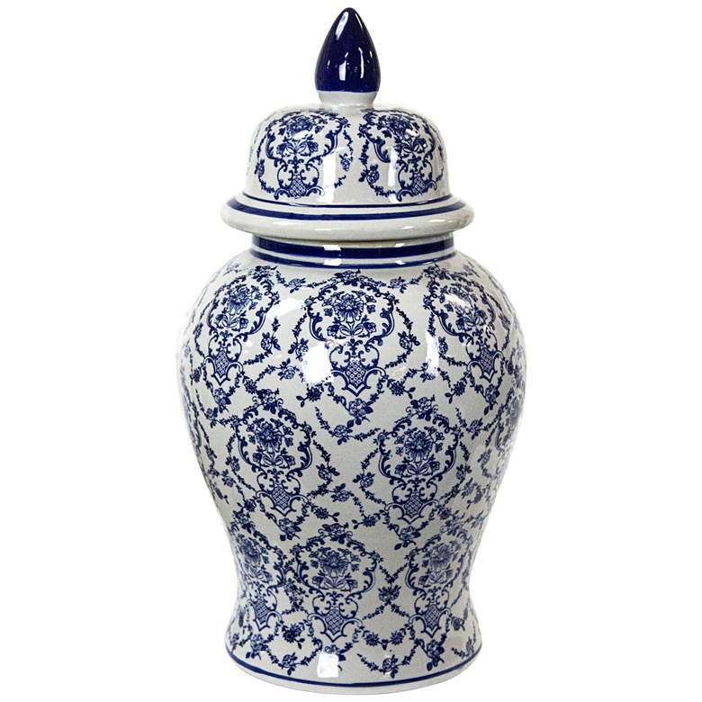 Image 1 Elburn Blue and White 18 3/4 inch High Ceramic Ginger Jar Vase