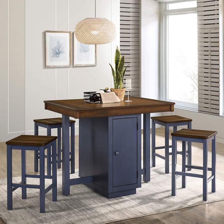 Image 1 Elche Oak Muted Blue 5-Piece Counter Height Dining Table Set