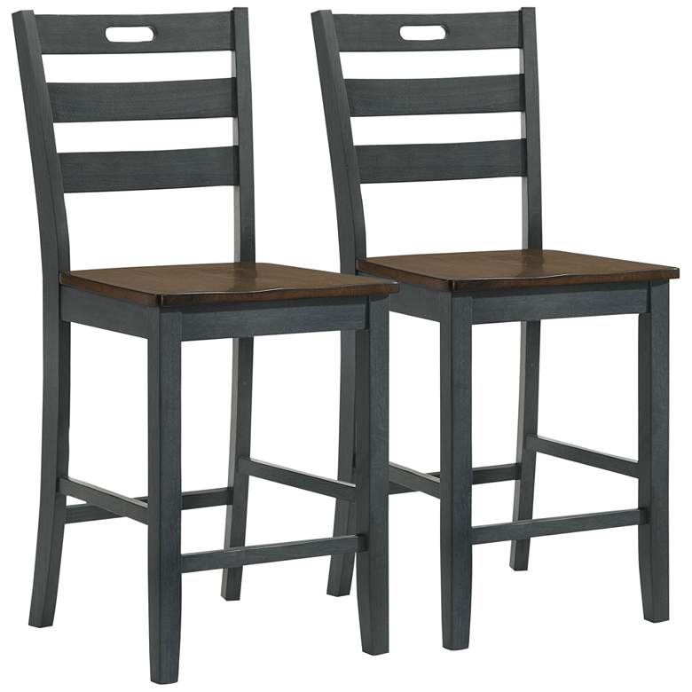 Image 2 Elda 24 inch Antique Gray Wood Counter Stools Set of 2