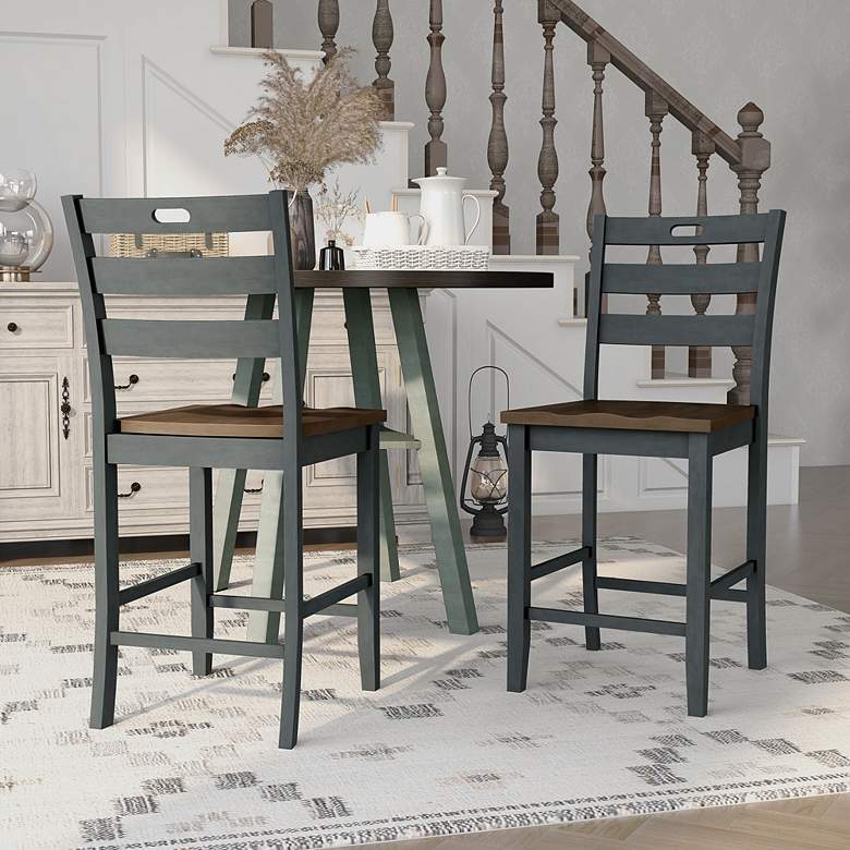 Image 1 Elda 24" Antique Gray Wood Counter Stools Set of 2