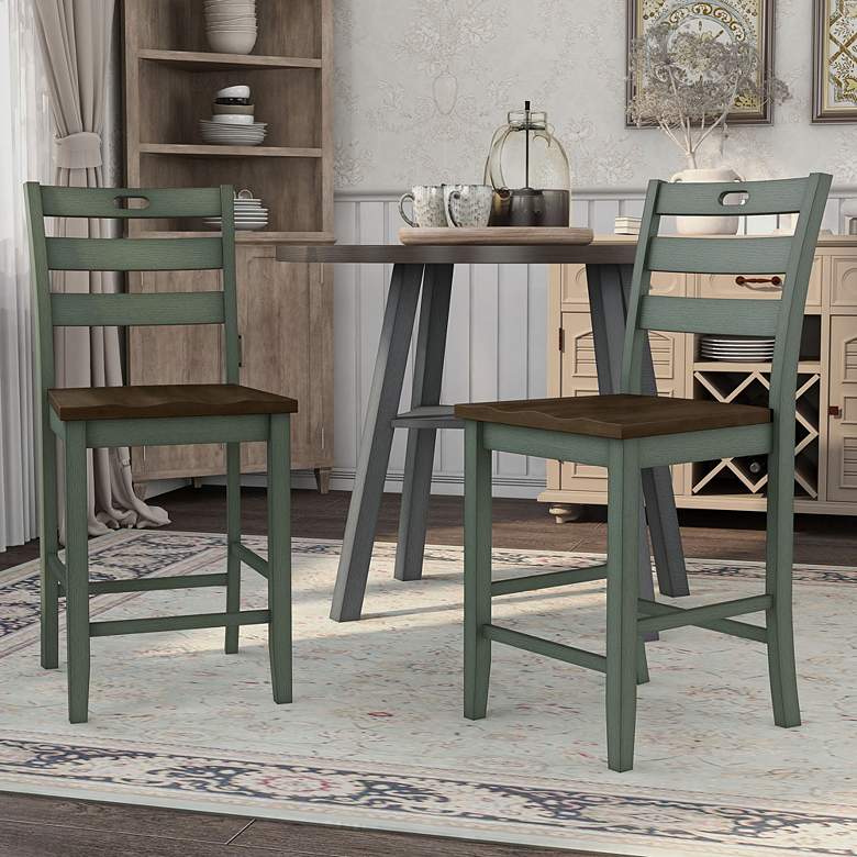 Image 1 Elda 24" Antique Green Wood Counter Stools Set of 2