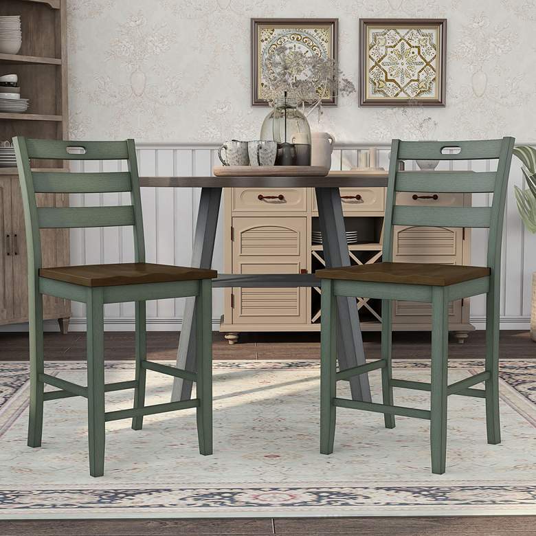 Image 6 Elda 24" Antique Green Wood Counter Stools Set of 2 more views