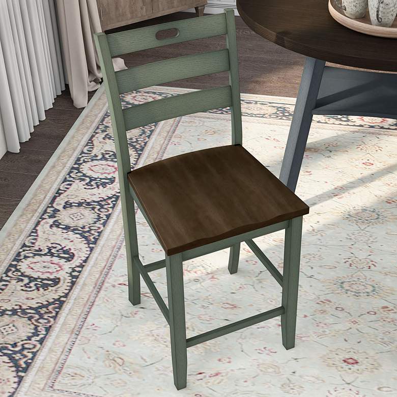 Image 7 Elda 24" Antique Green Wood Counter Stools Set of 2 more views