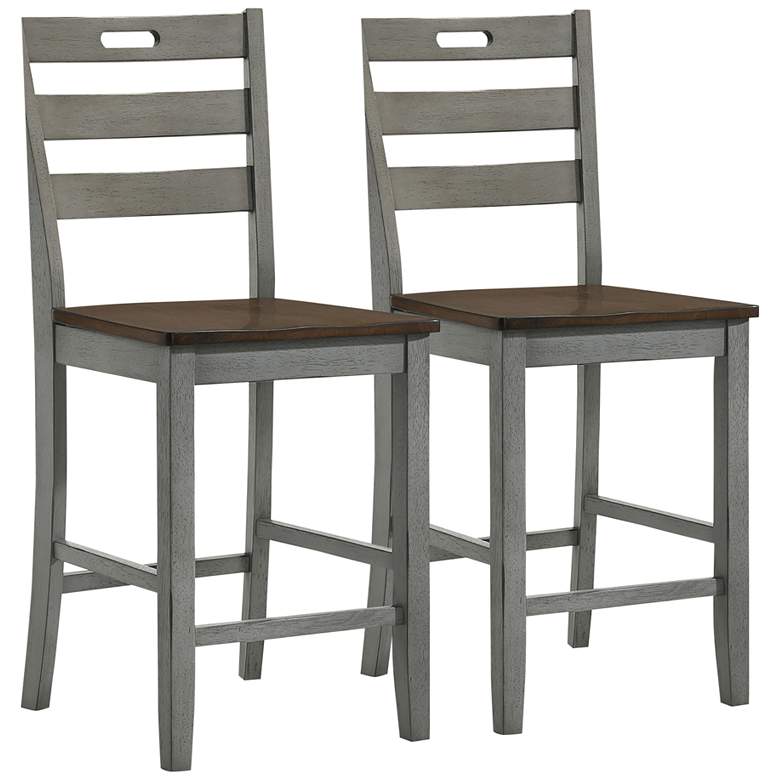 Image 2 Elda 24" Light Gray Wood Counter Stools Set of 2