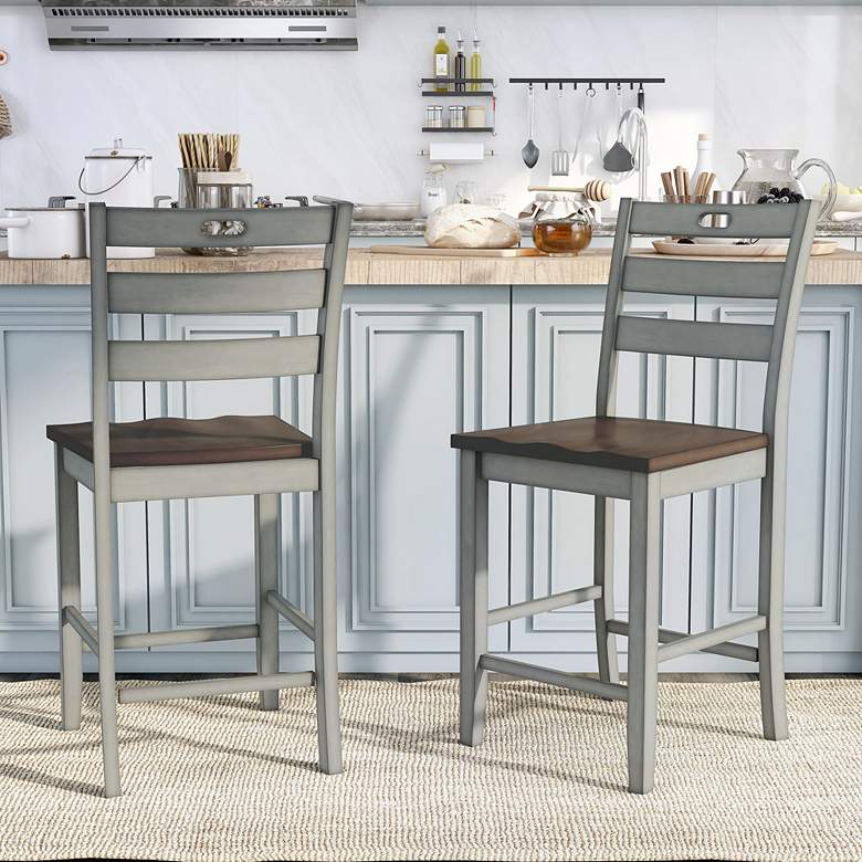 Image 1 Elda 24" Light Gray Wood Counter Stools Set of 2