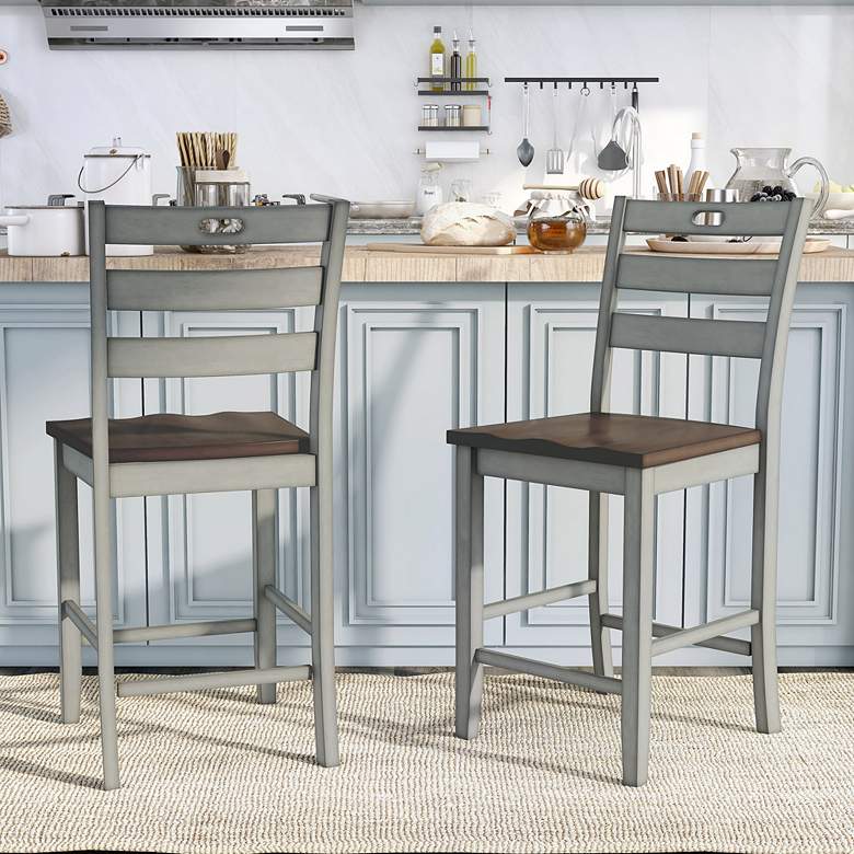 Image 1 Elda 24 inch Light Gray Wood Counter Stools Set of 2