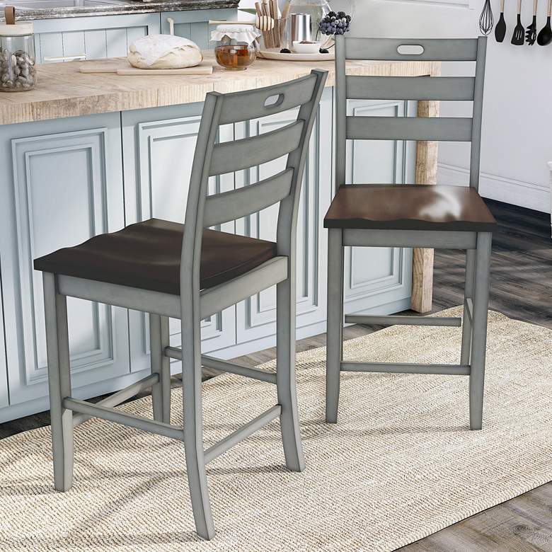 Image 6 Elda 24 inch Light Gray Wood Counter Stools Set of 2 more views