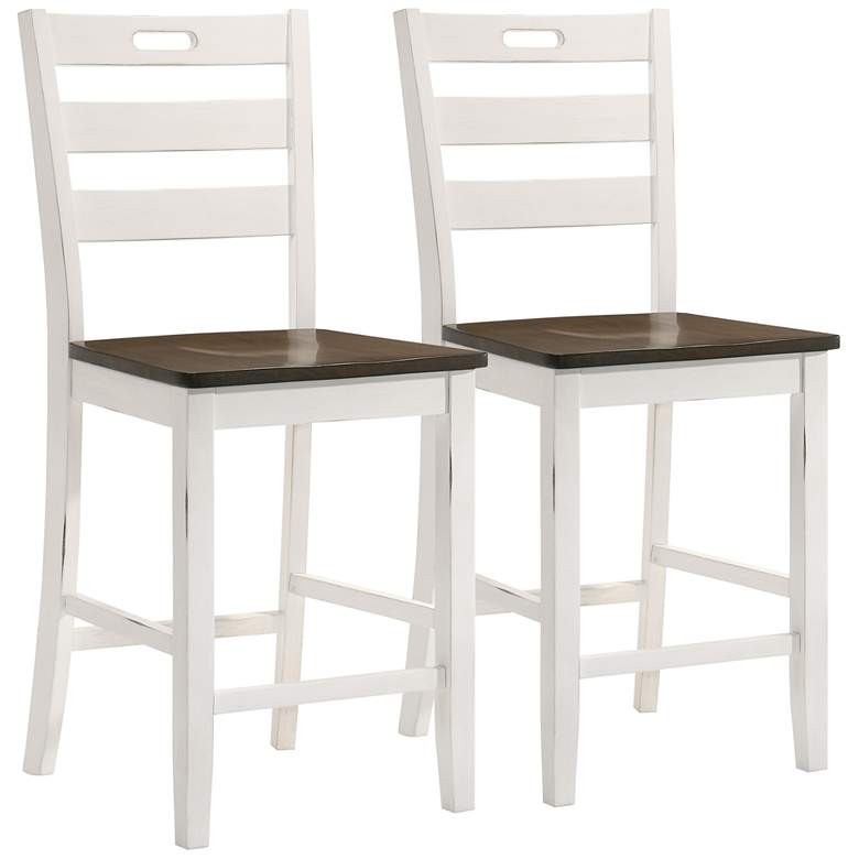 Image 2 Elda 24 inch Sea White Wood Counter Stools Set of 2