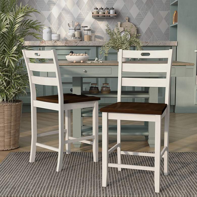 Image 1 Elda 24" Sea White Wood Counter Stools Set of 2
