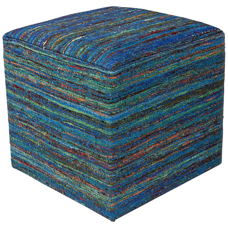 Image 1 Eldon Aqua Multi-Color Woven Viscose Square Pouf Ottoman