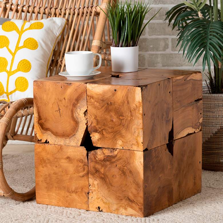 Image 1 Eldora 17" Wide Natural Brown Teak Root Square End Table