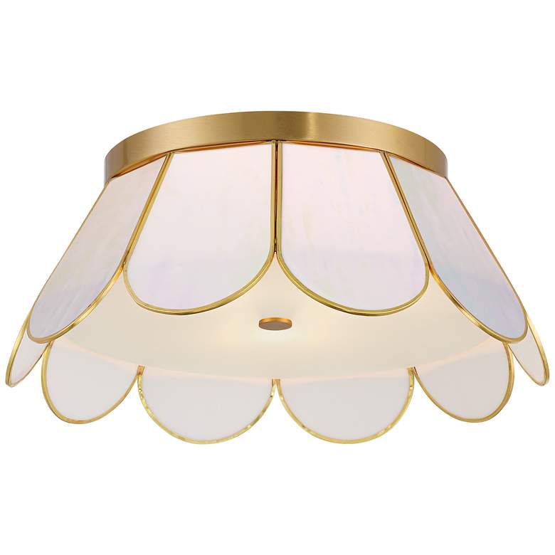 Image 2 Eldridge 15 3/4" Wide Warm Brass and Seashell Ceiling Light
