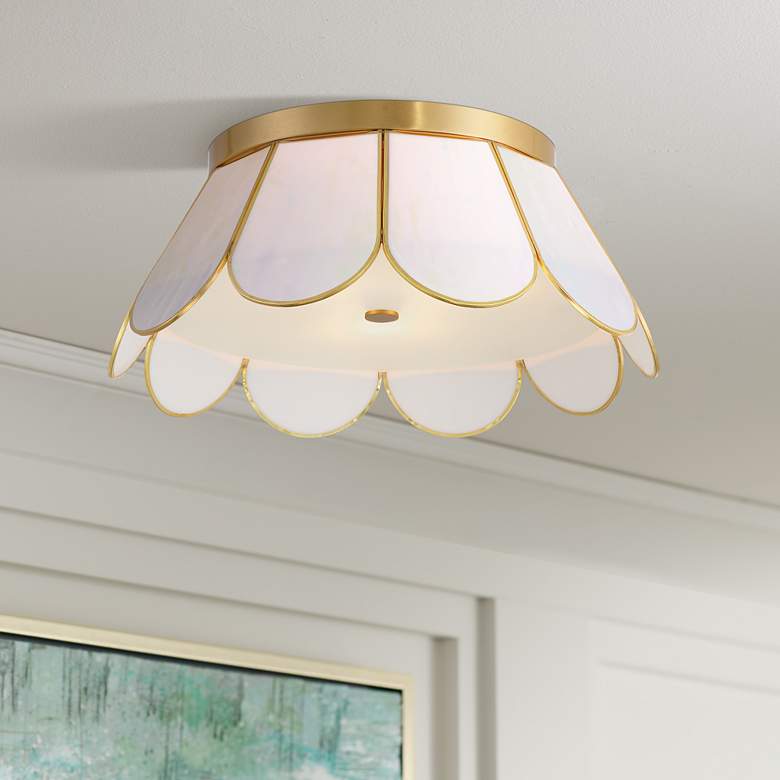Image 1 Eldridge 15 3/4" Wide Warm Brass and Seashell Ceiling Light