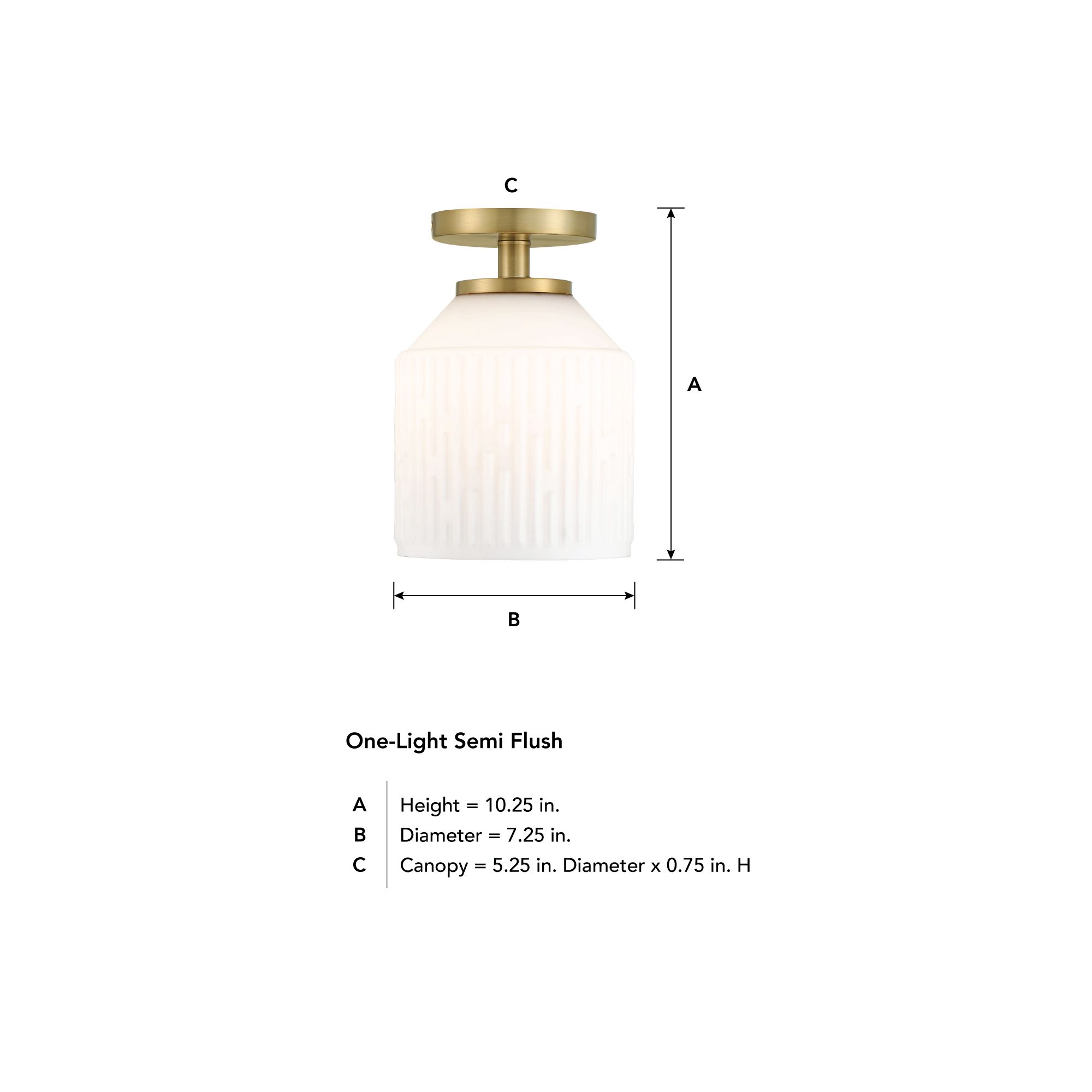 Ele 7.25 in. 1-Light Brushed Gold Modern Semi Flush Mount Light