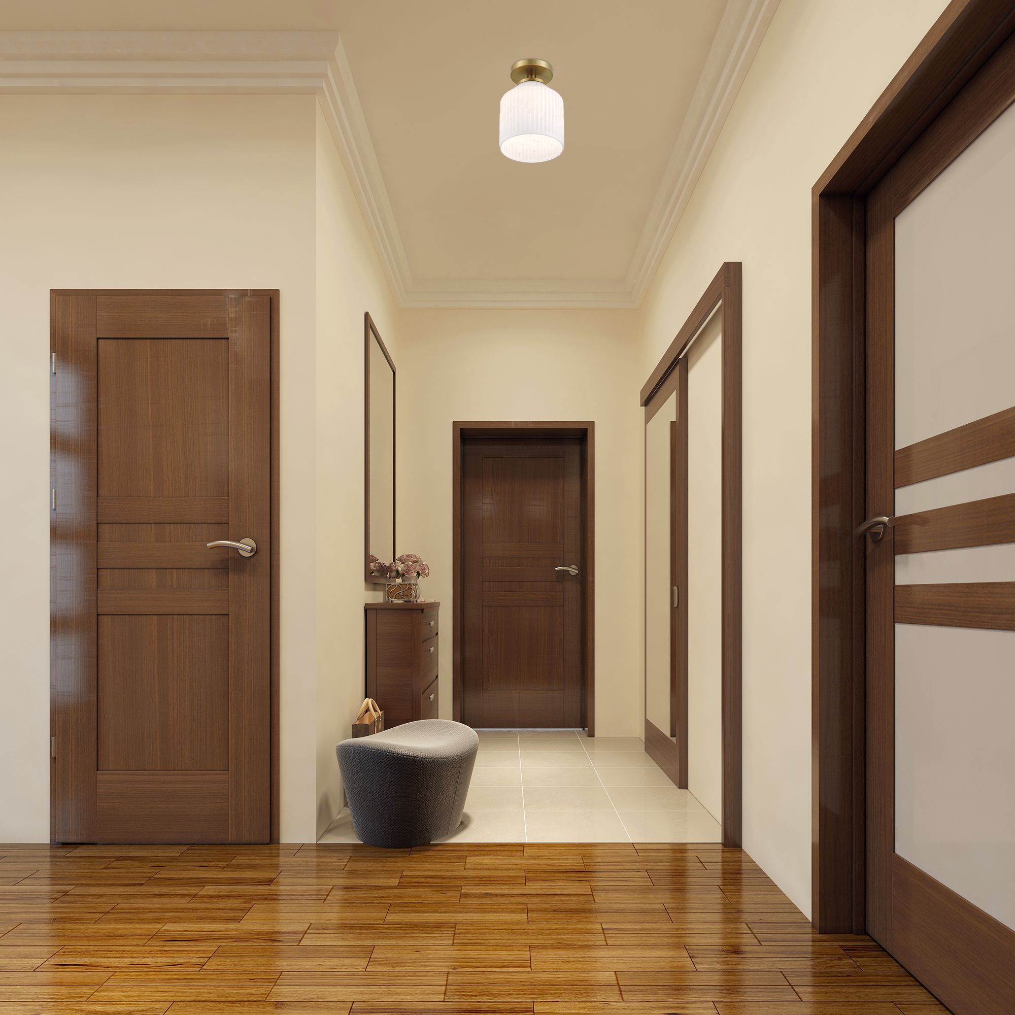 Ele 7.25 in. 1-Light Brushed Gold Modern Semi Flush Mount Light