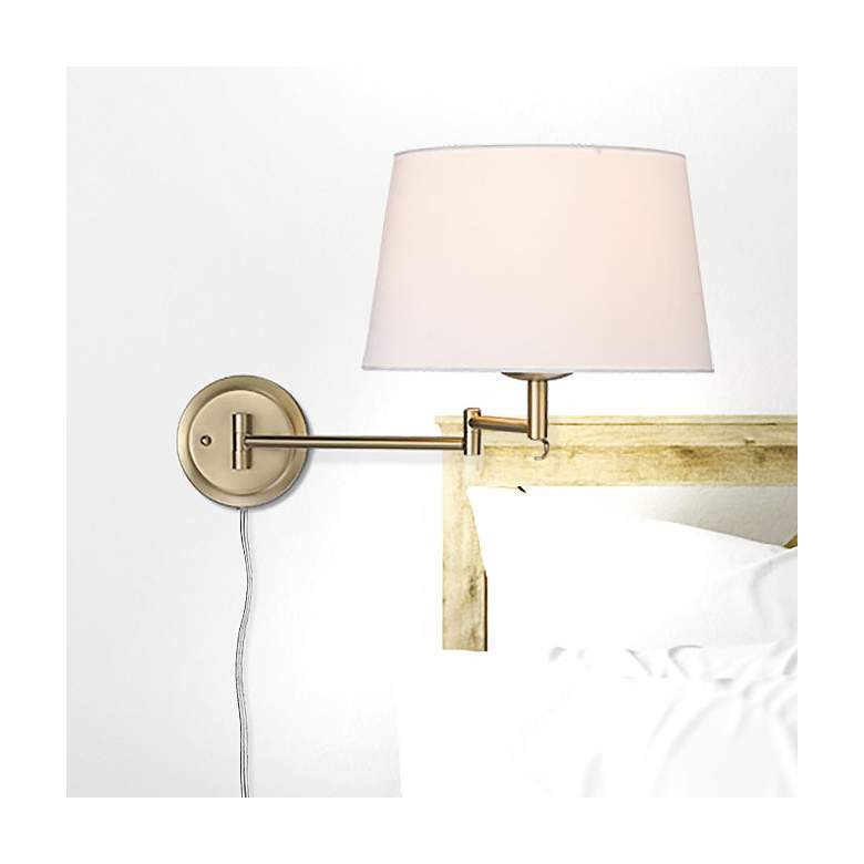 Image 1 Eleanor 12" Wide Brushed Champagne Bronze Swing Arm with Modern White