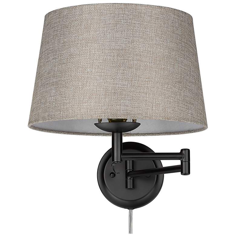 Image 1 Eleanor 12" Wide Matte Black 1-Light Swing Arm with Natural Sisal