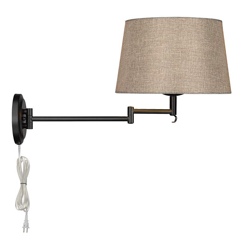 Image 2 Eleanor 12" Wide Matte Black 1-Light Swing Arm with Natural Sisal more views