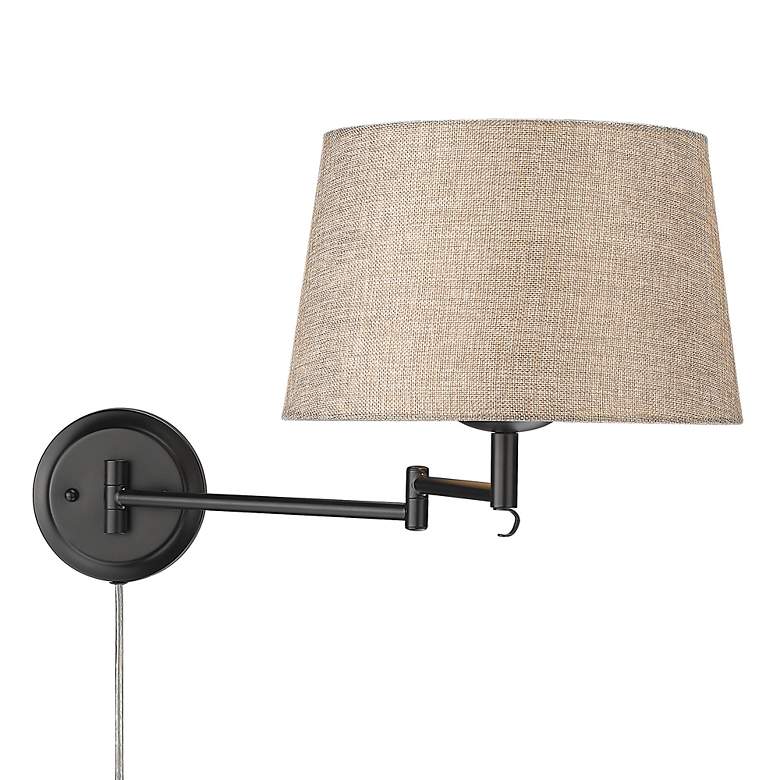 Image 3 Eleanor 12" Wide Matte Black 1-Light Swing Arm with Natural Sisal more views