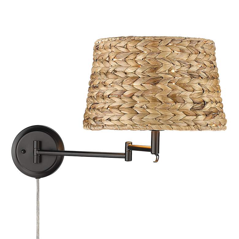 Image 5 Eleanor 12 inch Wide Matte Black 1-Light Swing Arm with Woven Sweet Grass more views