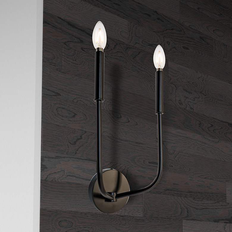Image 1 Eleanor 15 1/4" High Matte Black 2-Light Wall Sconce