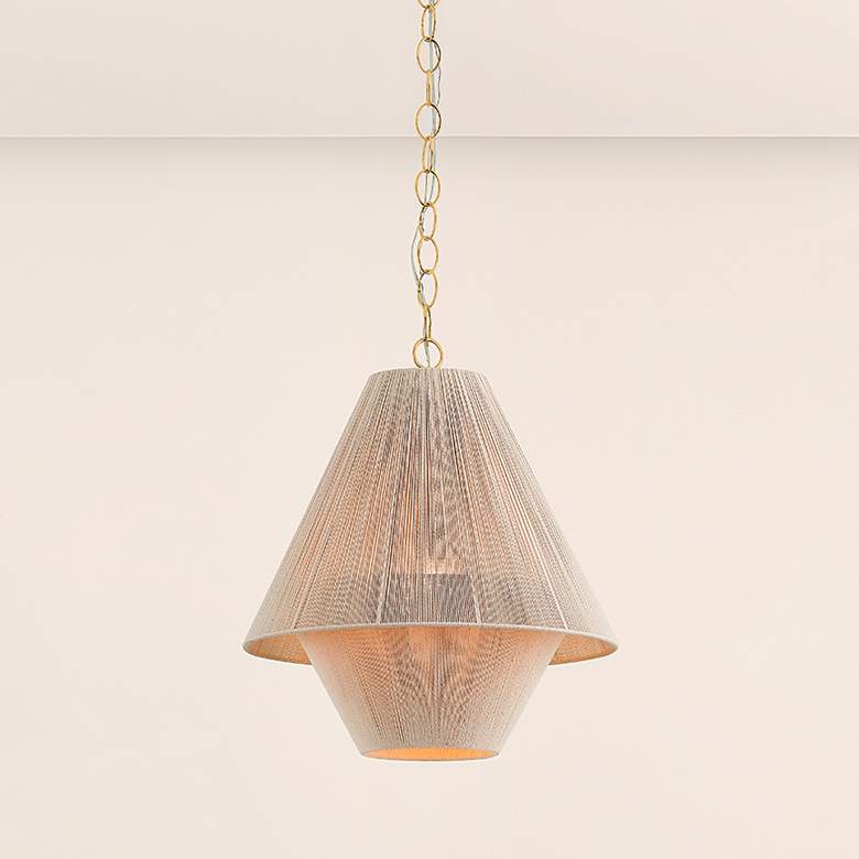 Image 1 Eleanor 20" Wide Aged Brass and Natural Cotton Pendant Light
