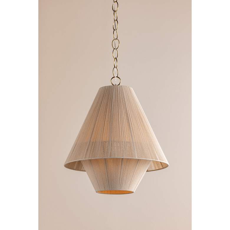 Image 3 Eleanor 20" Wide Aged Brass and Natural Cotton Pendant Light more views