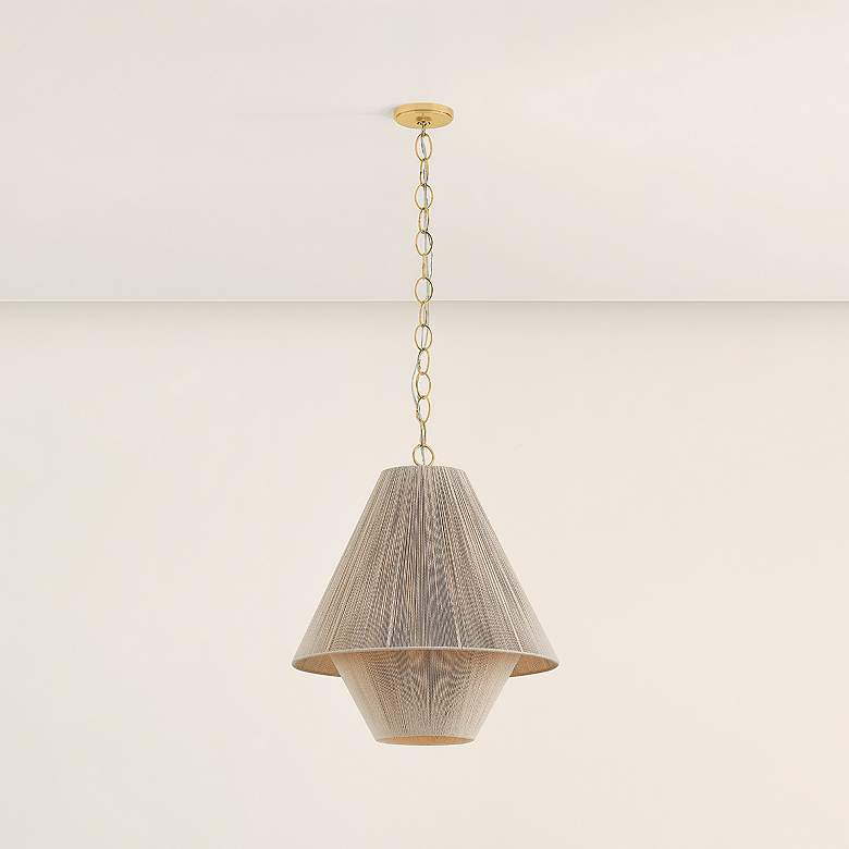 Image 7 Eleanor 20" Wide Aged Brass and Natural Cotton Pendant Light more views