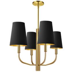 Eleanor 21&quot; Wide 4 Light Black/Gold Shades Aged Brass Chandelier