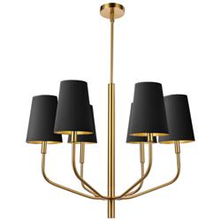 Eleanor 28&quot; Wide 6 Light Black/Gold Shades Aged Brass Chandelier