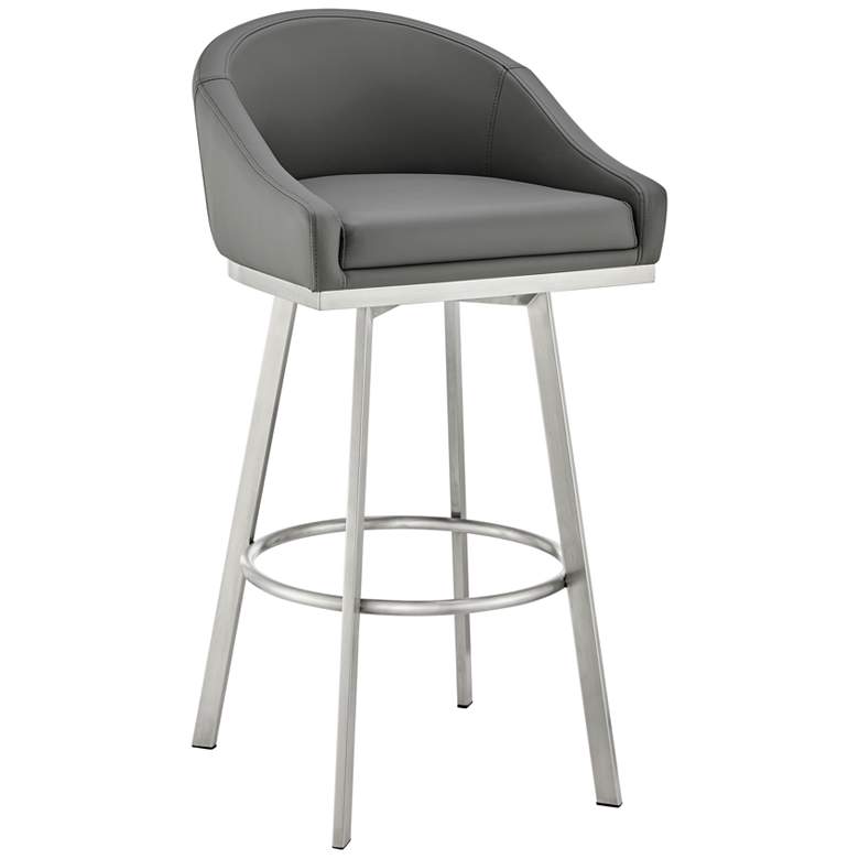Image 1 Eleanor 30 in. Swivel Barstool in Gray Faux Leather, Stainless Steel