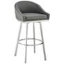 Eleanor 30 in. Swivel Barstool in Gray Faux Leather, Stainless Steel
