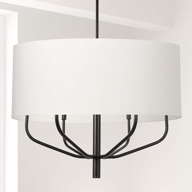 Image 1 Eleanor 30" Wide 6 Light Matte Black Pendant With White Shade