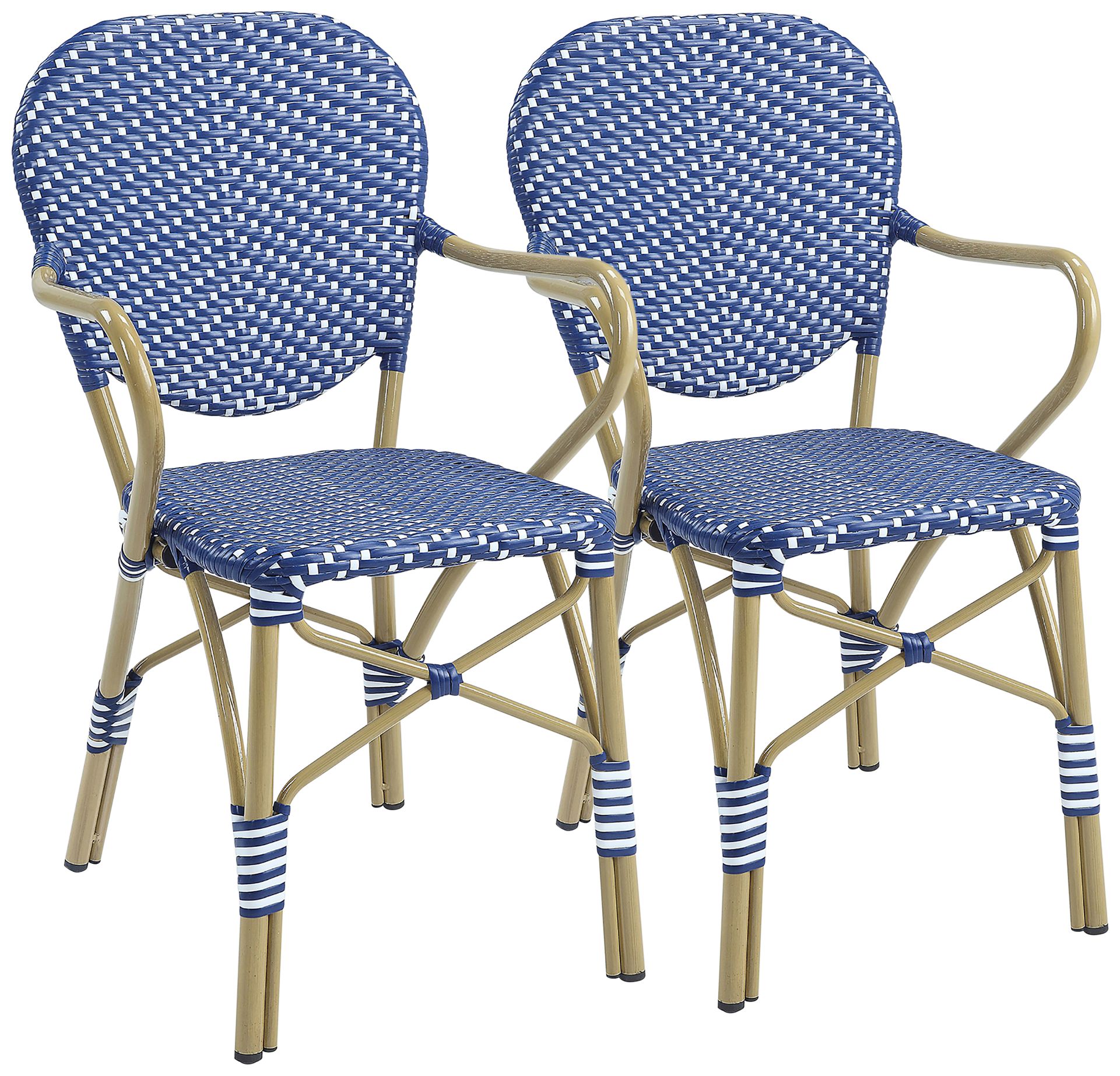 Eleanor Blue White Wicker Patio Chairs Set of 2