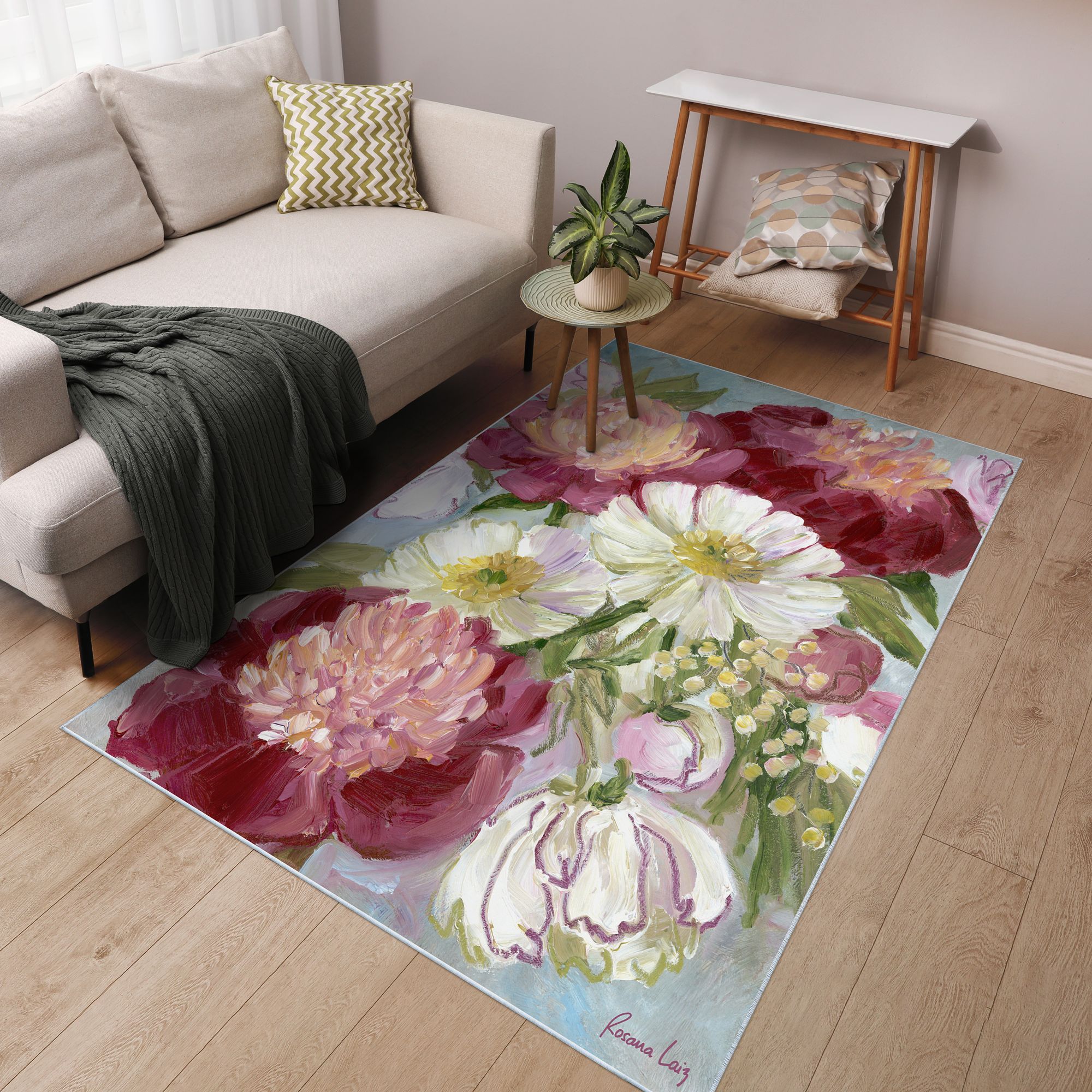 Image 2 Eleanora painterly florals Washable Art Area Rug size 5'x8' more views