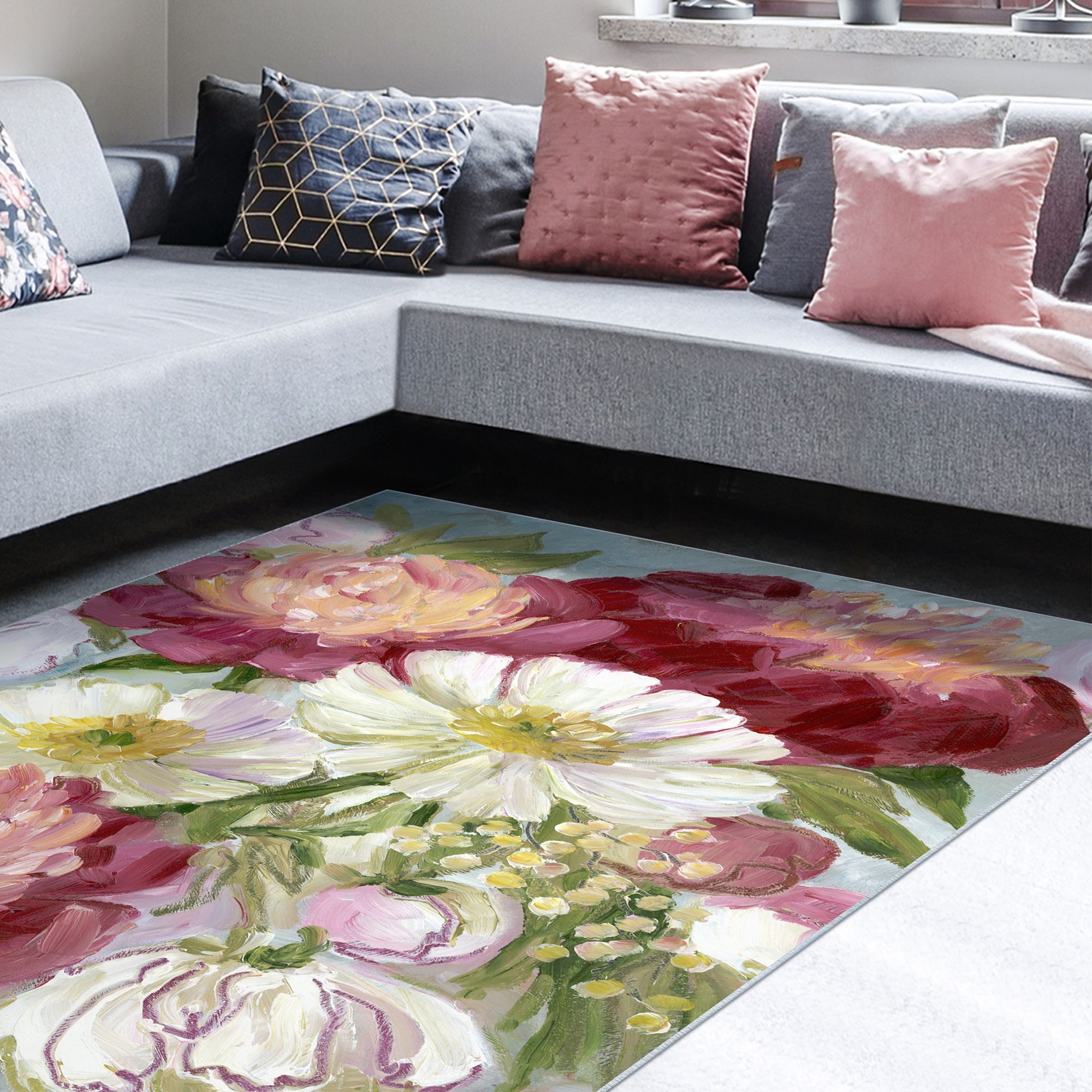 Image 5 Eleanora painterly florals Washable Art Area Rug size 5'x8' more views