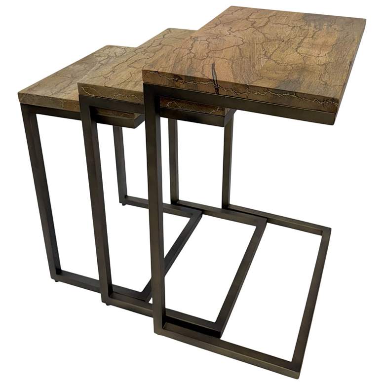 Image 1 Electra 3 Piece Nesting Table Set - Electrified Wood - Brass