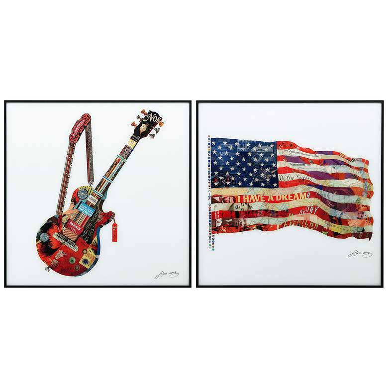 Image 2 Electric Guitar and Old Glory 24 inch Square Framed Wall Art Set