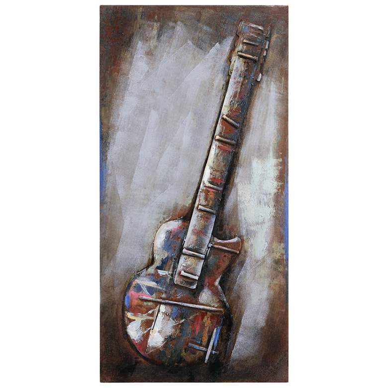 Image 2 Electric Guitar" Mixed Media Iron Hand Painted Dimensional Wall Art