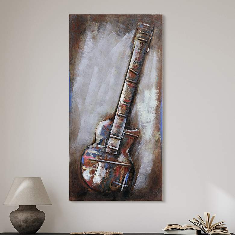 Image 1 Electric Guitar" Mixed Media Iron Hand Painted Dimensional Wall Art