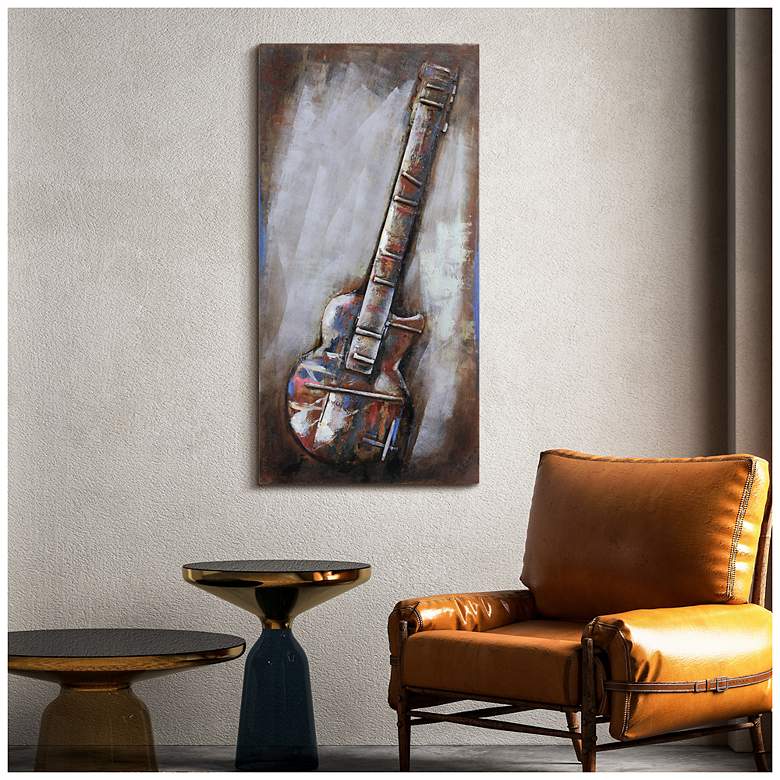 Image 5 Electric Guitar" Mixed Media Iron Hand Painted Dimensional Wall Art more views