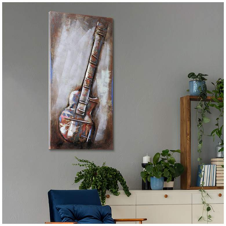 Image 6 Electric Guitar" Mixed Media Iron Hand Painted Dimensional Wall Art more views