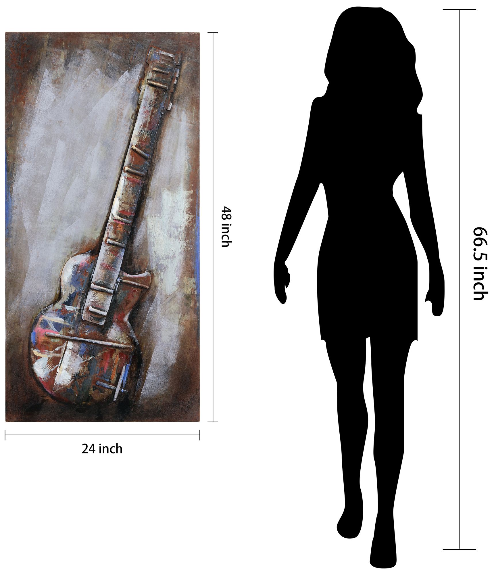 Electric Guitar" Mixed Media Iron Hand Painted Dimensional Wall Art