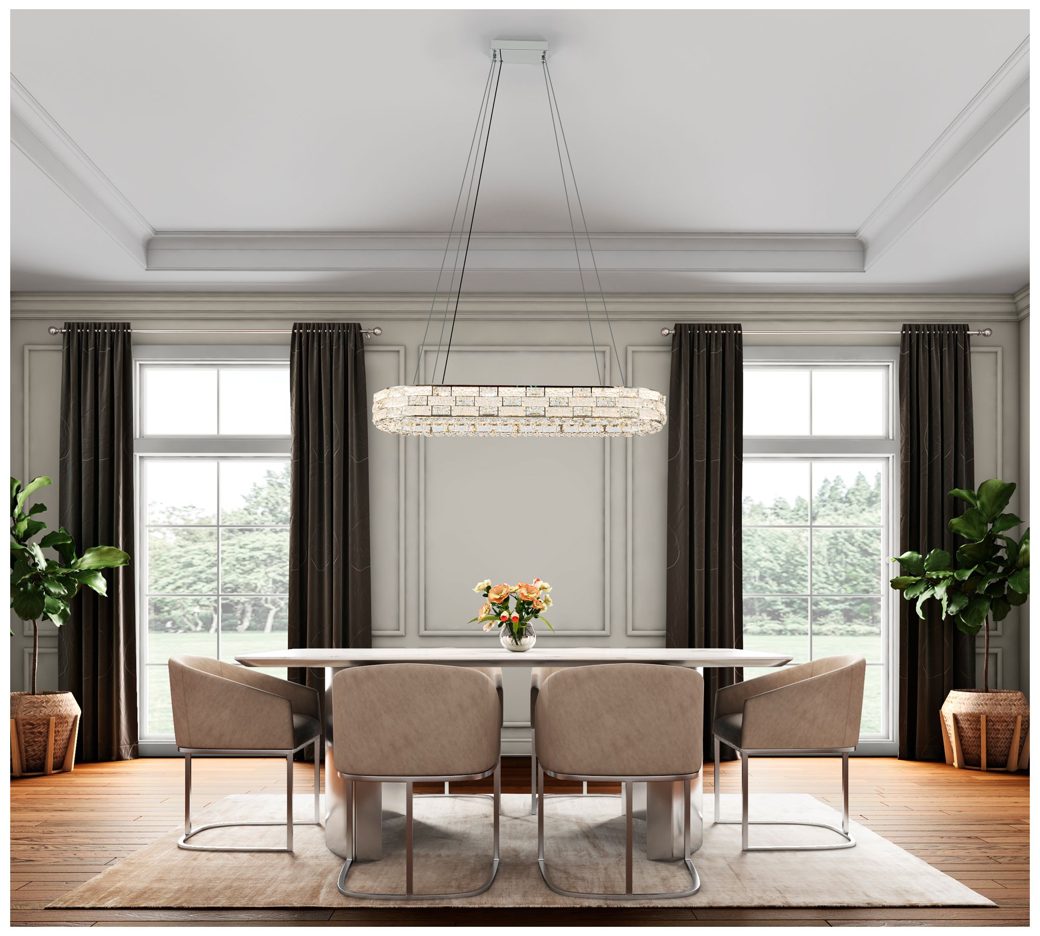 Elegance 47 1/4"W Polished Nickel Crystal LED Island Pendant