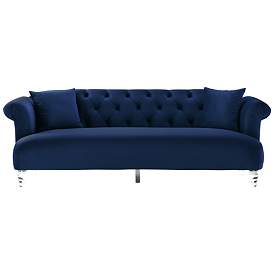 Image1 of Elegance 89 in. Contemporary Sofa in Blue Velvet, and Acrylic Legs