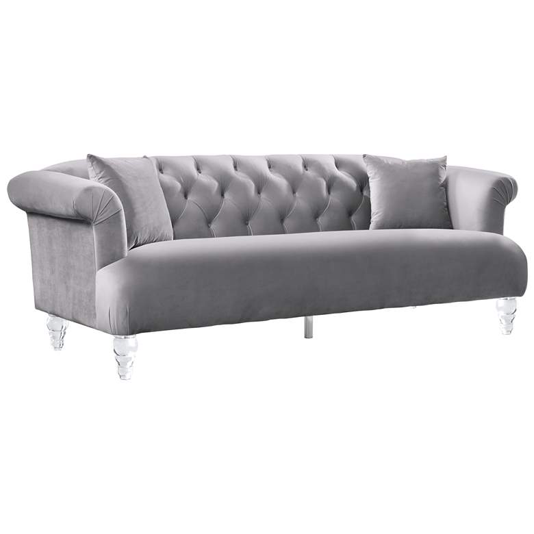 Image 1 Elegance 89 In. Sofa in Gray Velvet, Wood and Arclic Legs