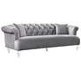 Elegance 89 In. Sofa in Gray Velvet, Wood and Arclic Legs