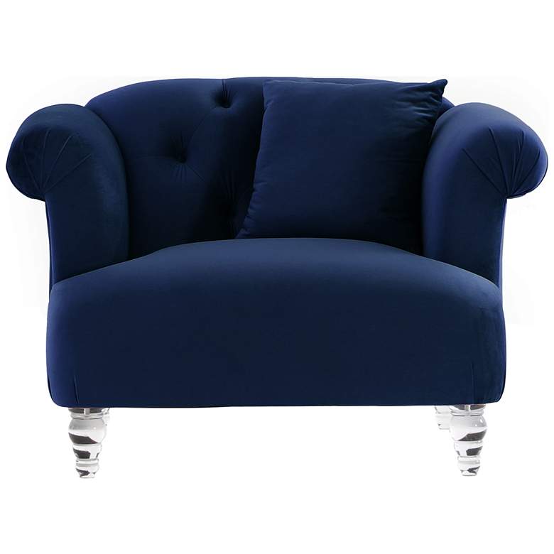 Image 1 Elegance Contemporary Sofa Chair in Blue Velvet and Acrylic Legs