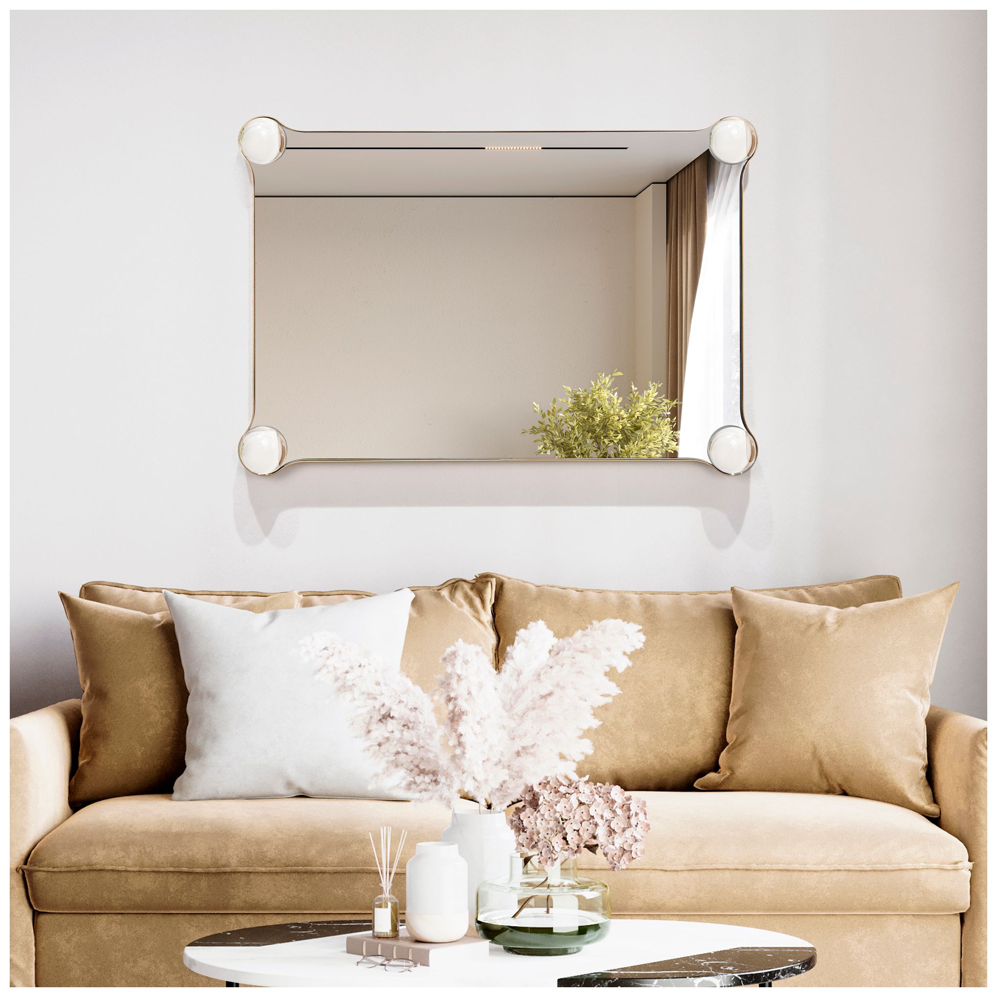 Elegance Rectangular Wall Mirror with Half Sphere Corner