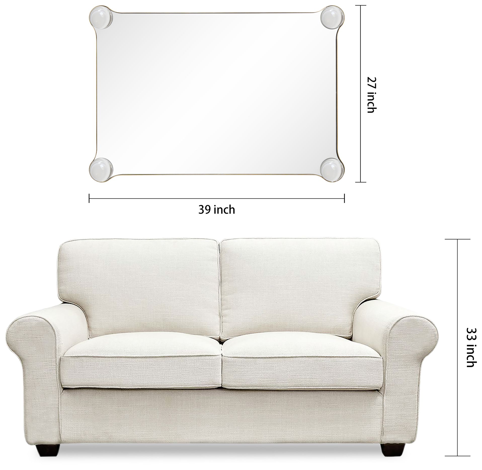 Elegance Rectangular Wall Mirror with Half Sphere Corner